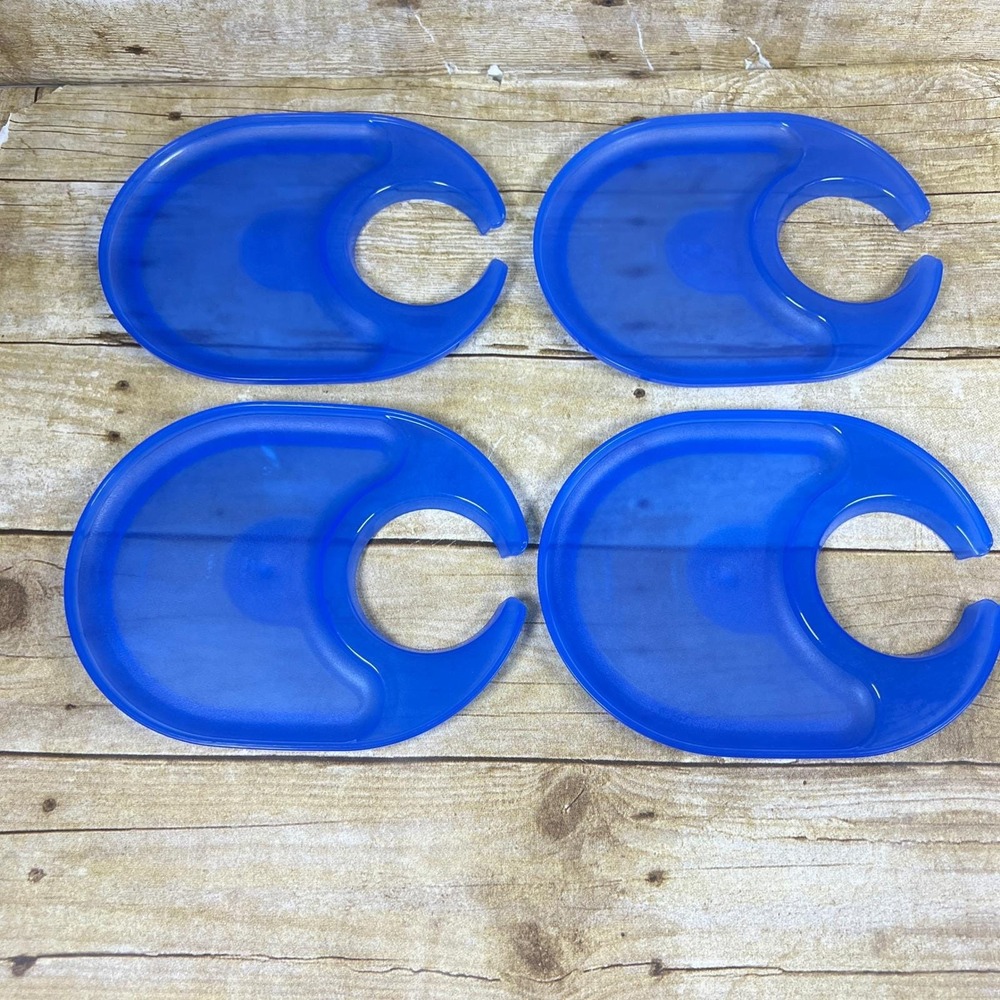 Vtg Tupperware Snackatizer Plates blue translucent Divided Tray NOS Snack Set